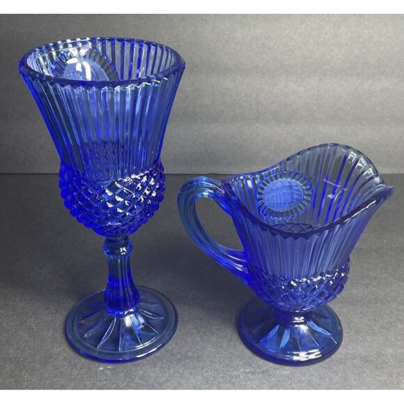 Fostoria Glass Avon George Washington Goblet Mt Vernon Pitcher Cobalt Blue - Picture 6 of 10